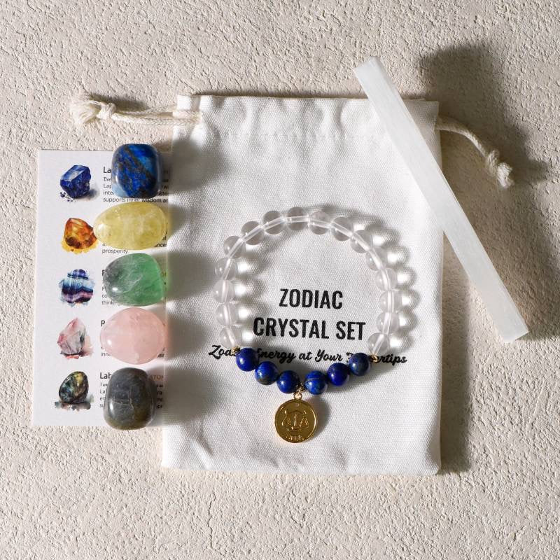Libra Zodiac Crystal Stone & Bracelet Set