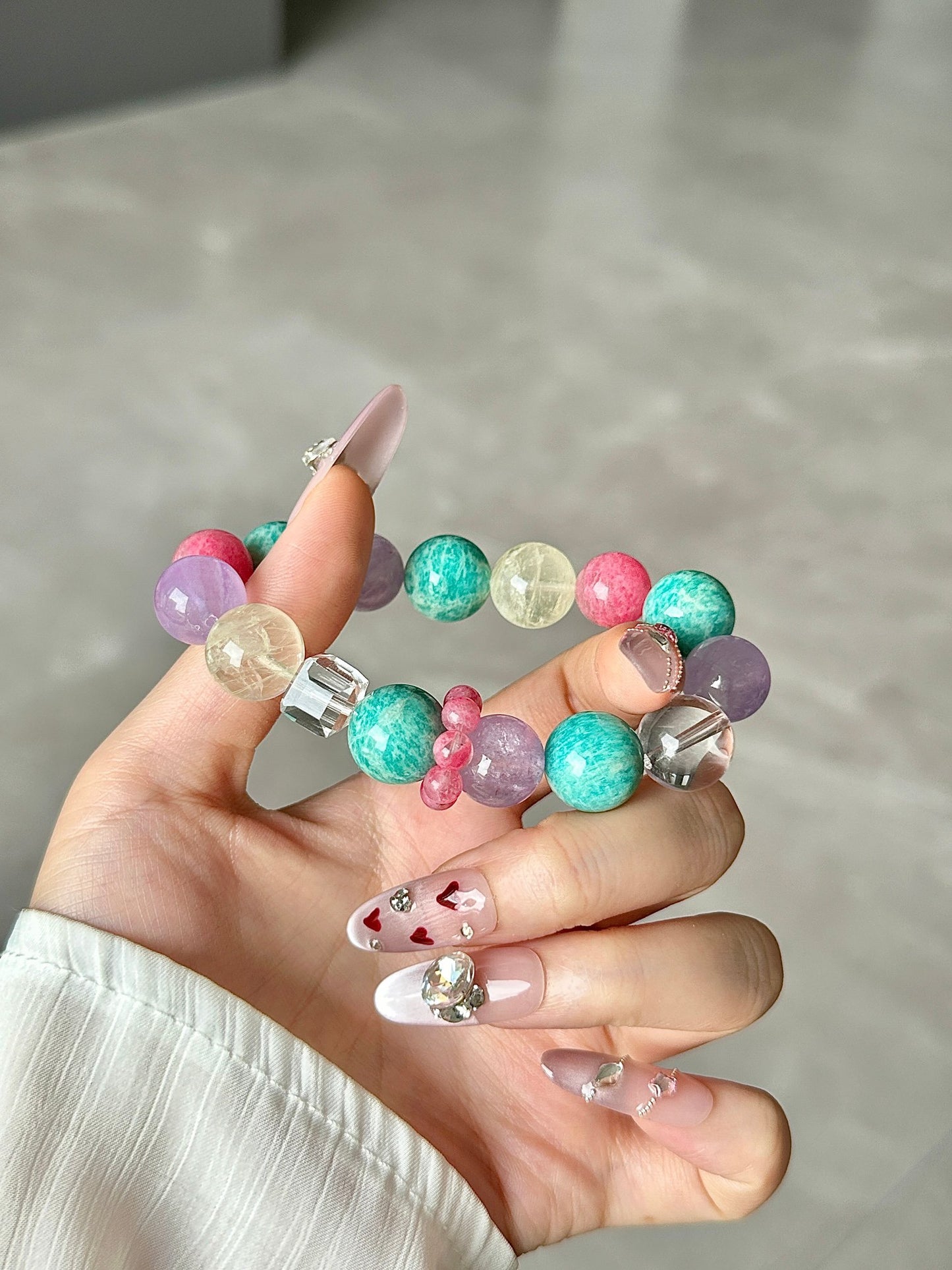 Lavender Mint Strawberry Crystal Bracelet