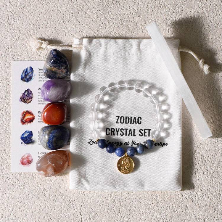 Virgo Zodiac Crystal Stone & Bracelet Set