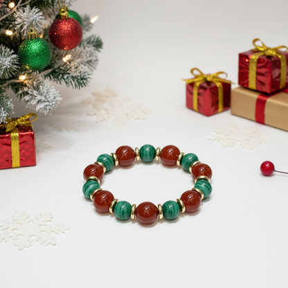Christmas Malachite & Red Agate Beaded Bracelet