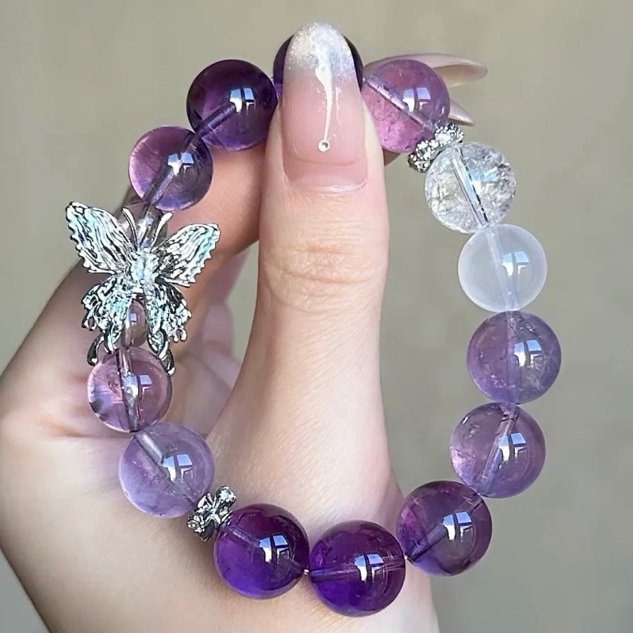 Amethyst Silver Butterfly Elegant Crystal Bracelet