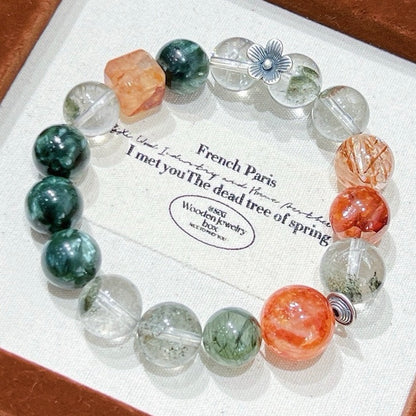 Charoite Green Phantom Green Rutilated Quartz Red Flower Crystal Bracelet
