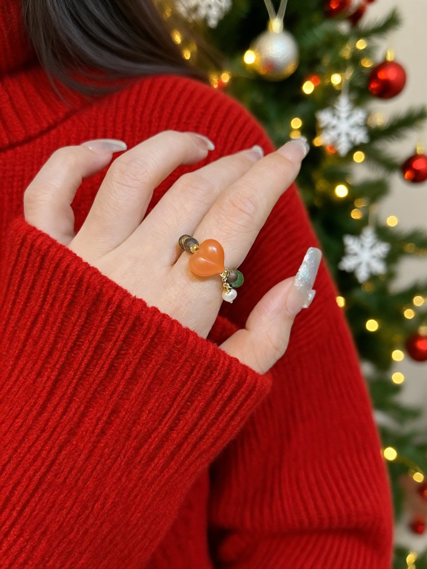Christmas Peach Crystal Ring