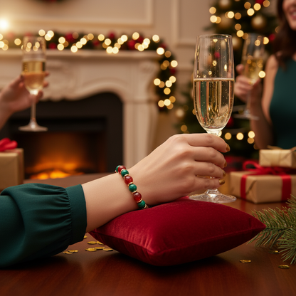 Christmas Malachite & Red Agate Beaded Bracelet
