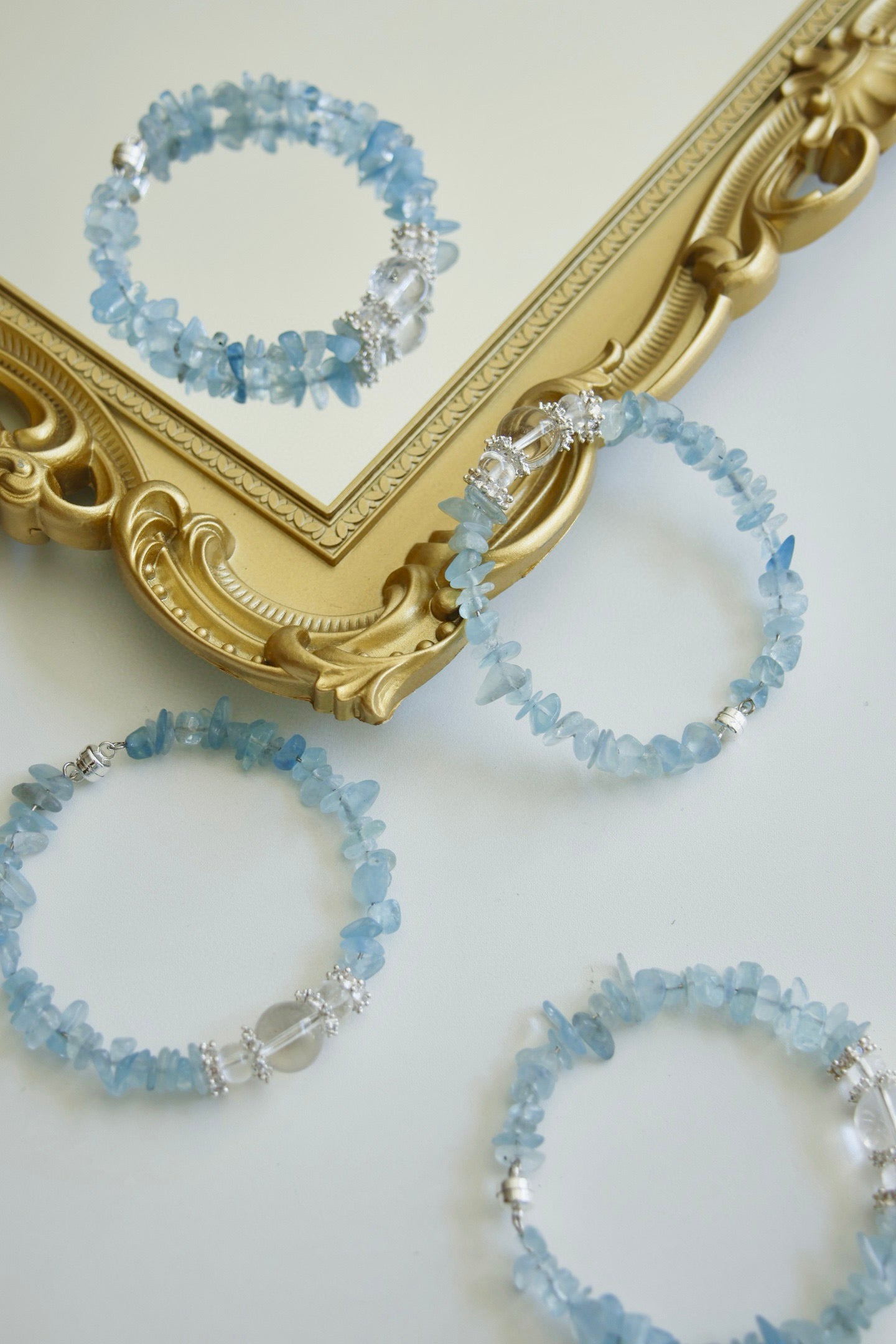 Magnetic Clasp Aquamarine & White Crystal Bracelet