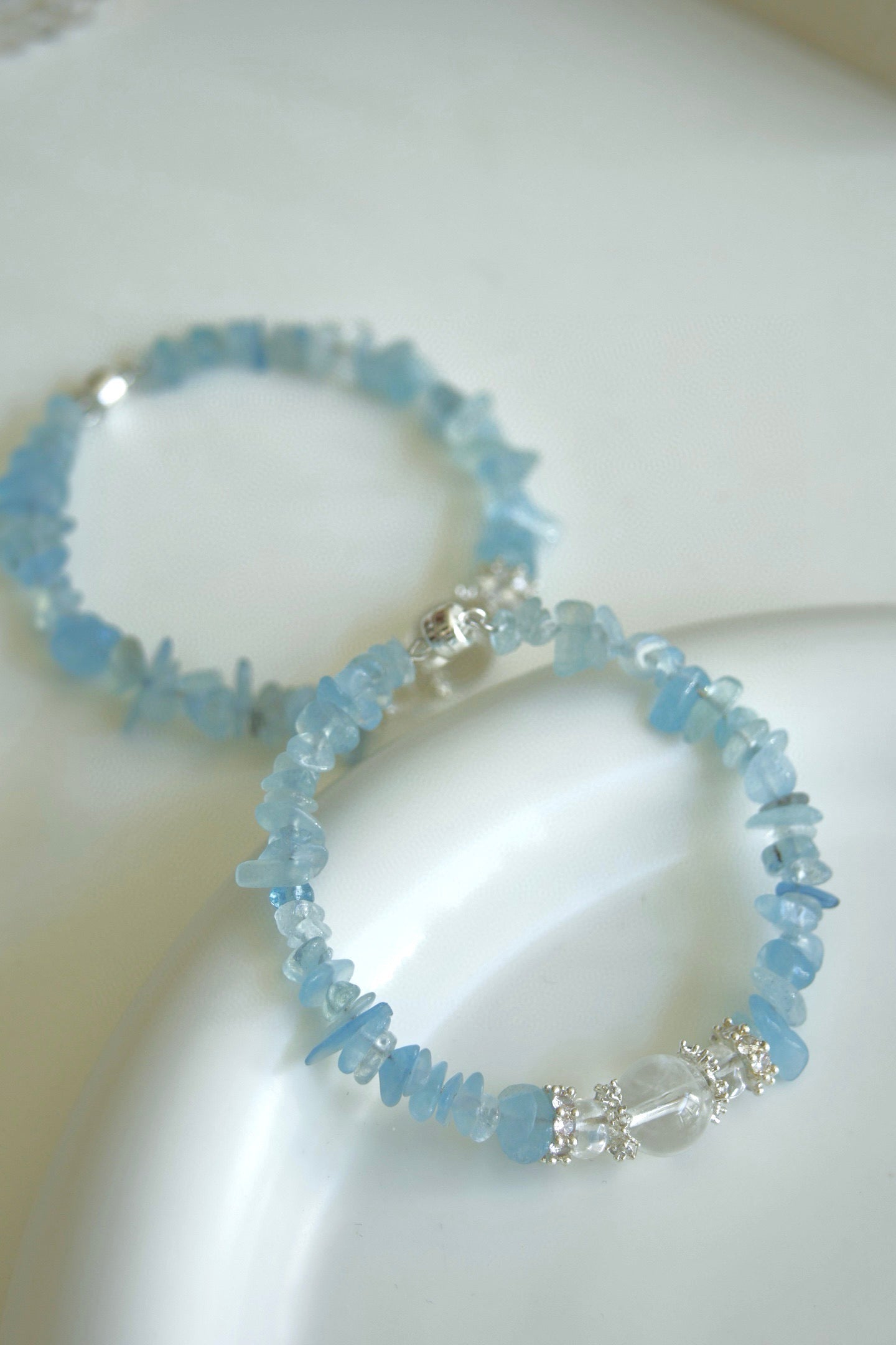Magnetic Clasp Aquamarine & White Crystal Bracelet