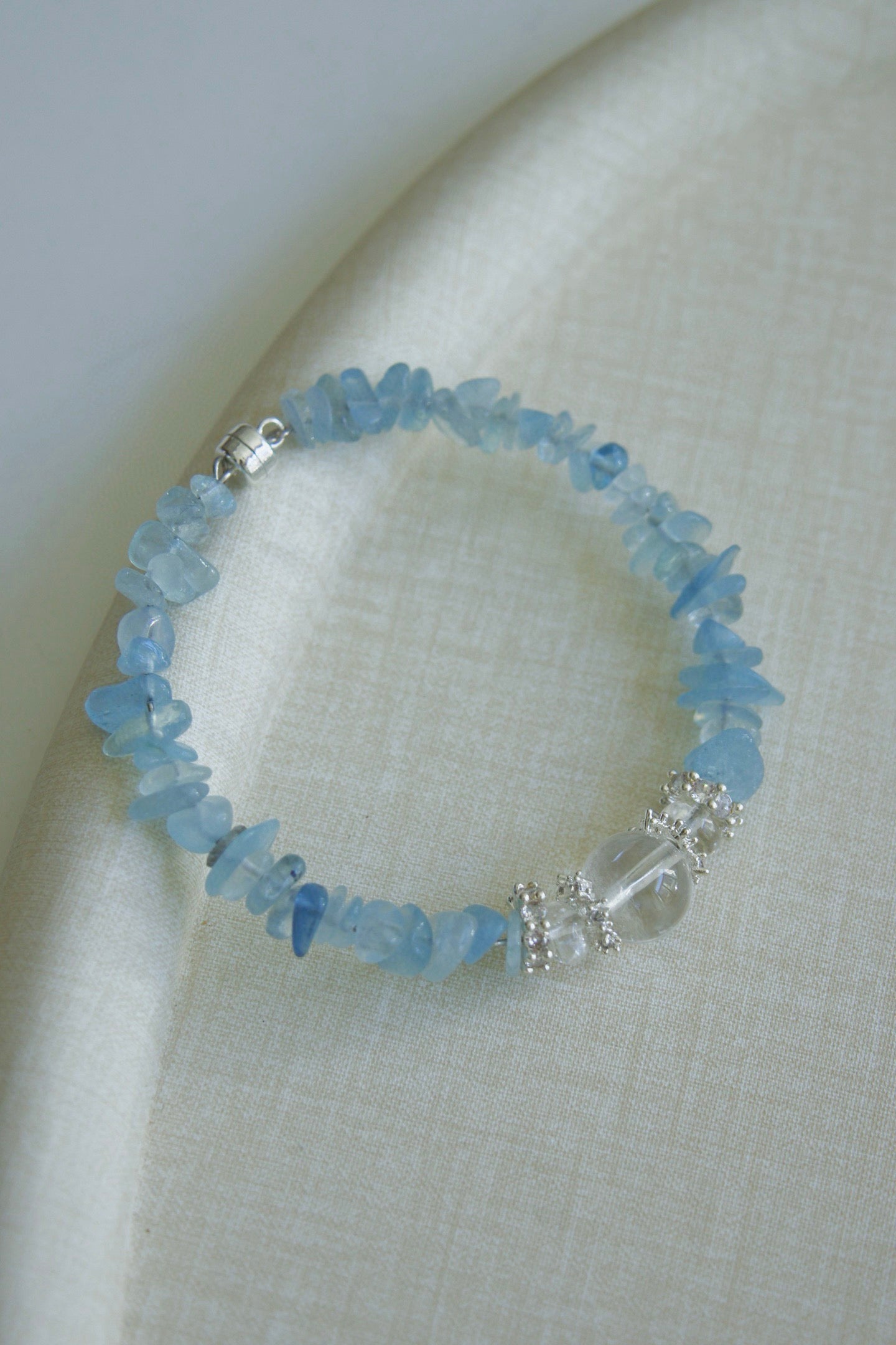 Magnetic Clasp Aquamarine & White Crystal Bracelet