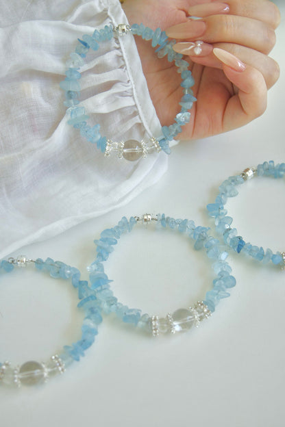 Magnetic Clasp Aquamarine & White Crystal Bracelet