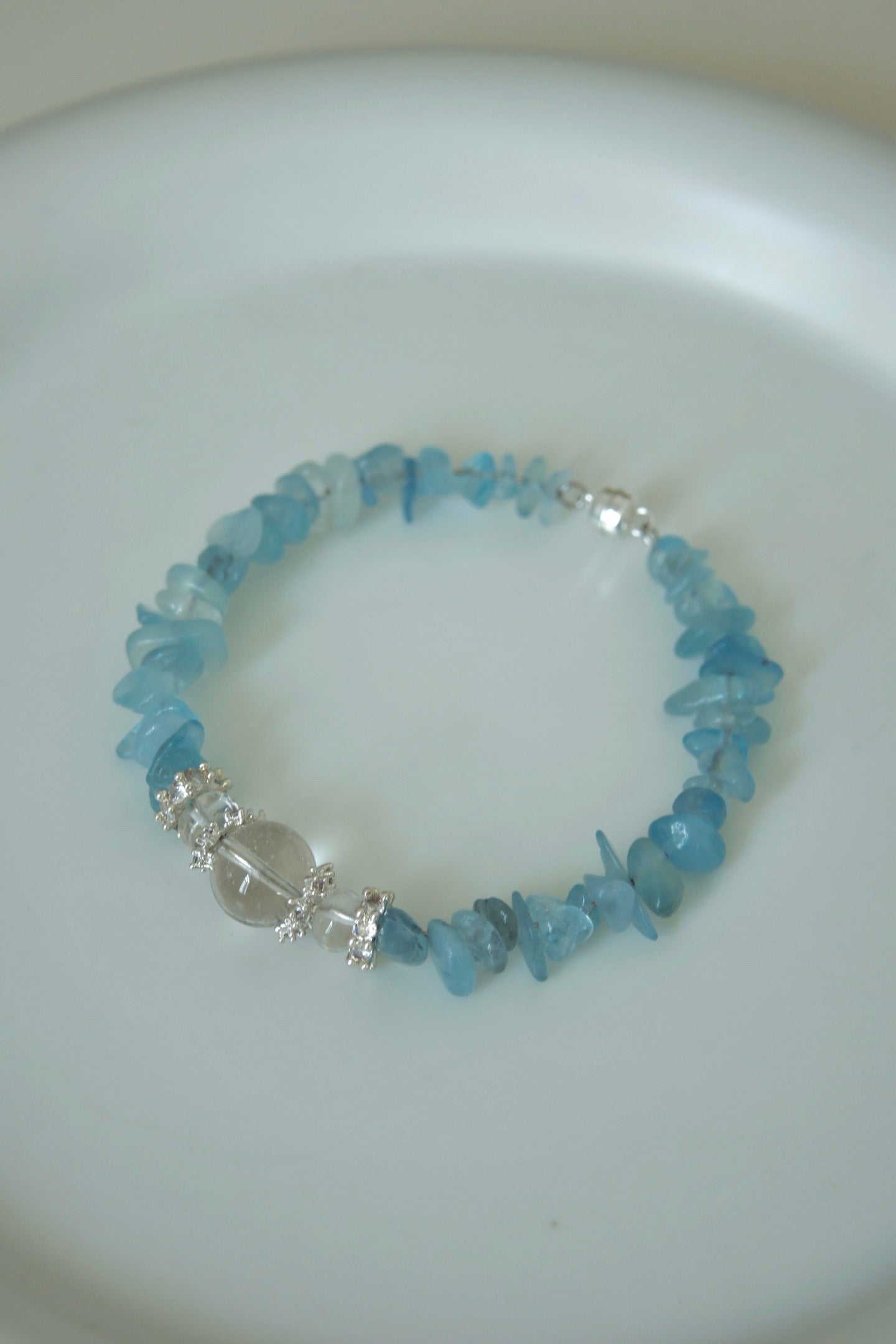 Magnetic Clasp Aquamarine & White Crystal Bracelet