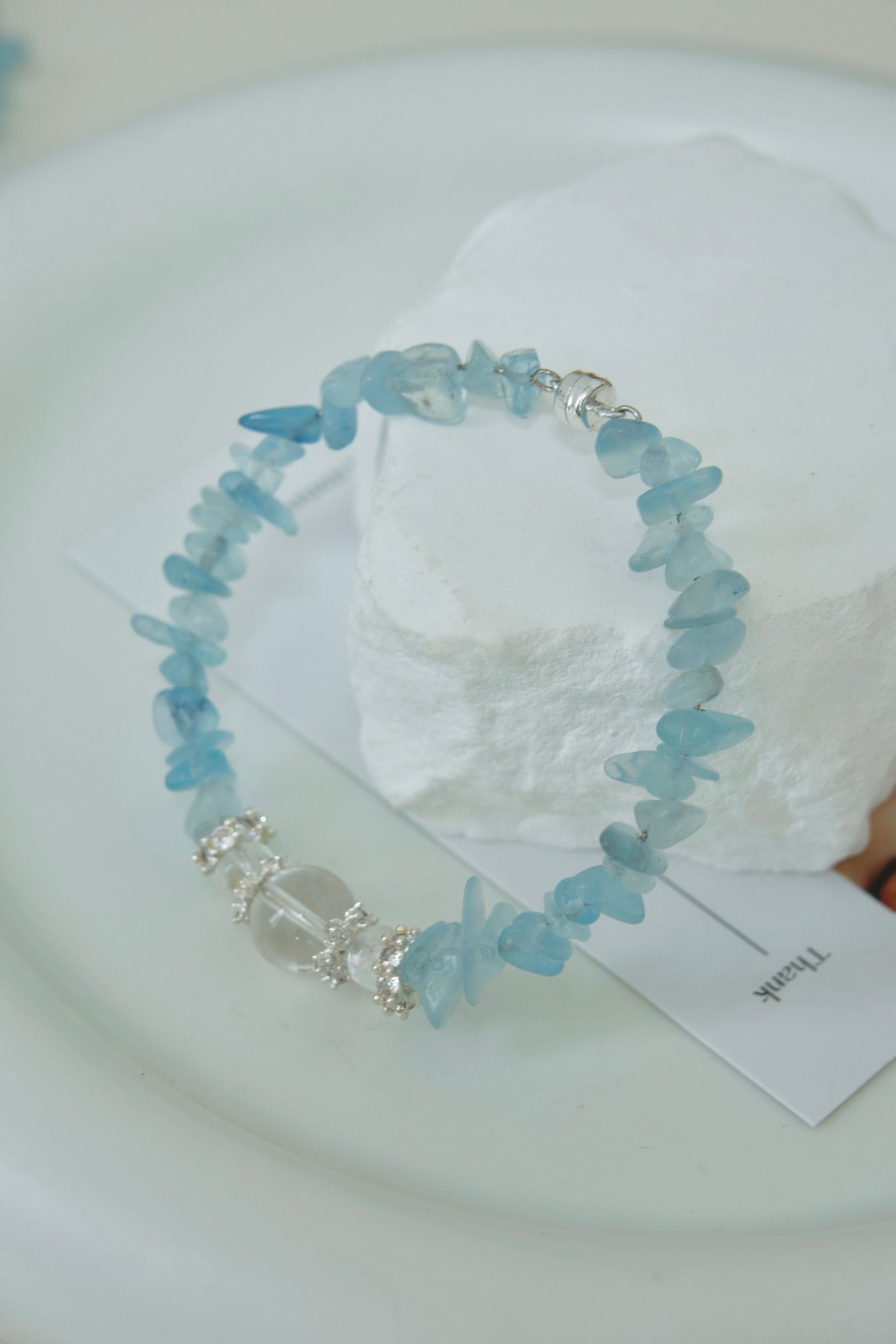 Magnetic Clasp Aquamarine & White Crystal Bracelet
