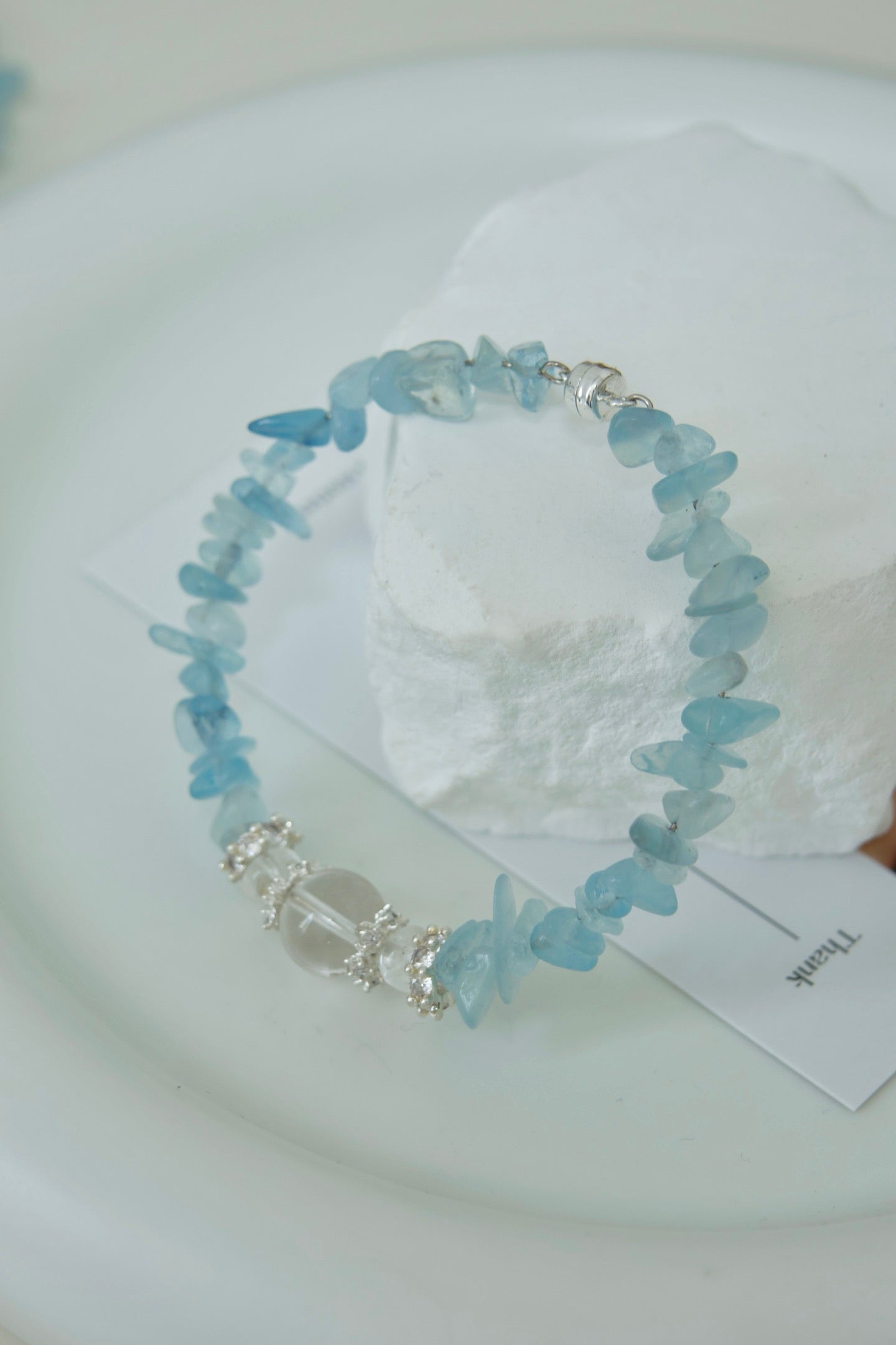 Magnetic Clasp Aquamarine & White Crystal Bracelet