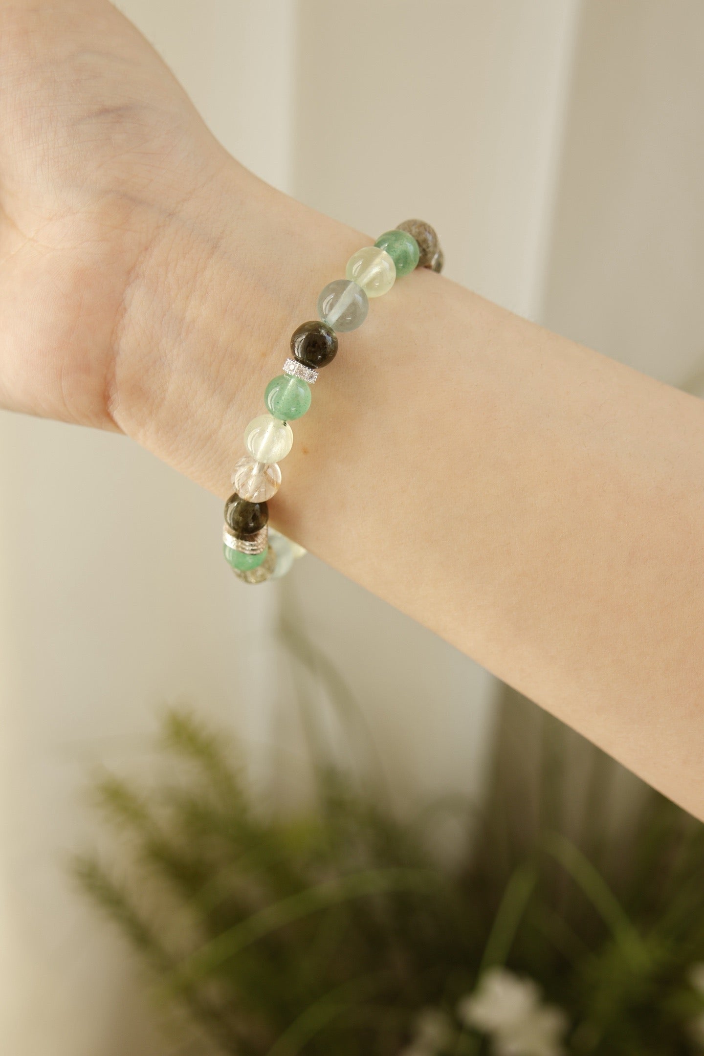 Green Rutilated Quartz & Prehnite Bracelet