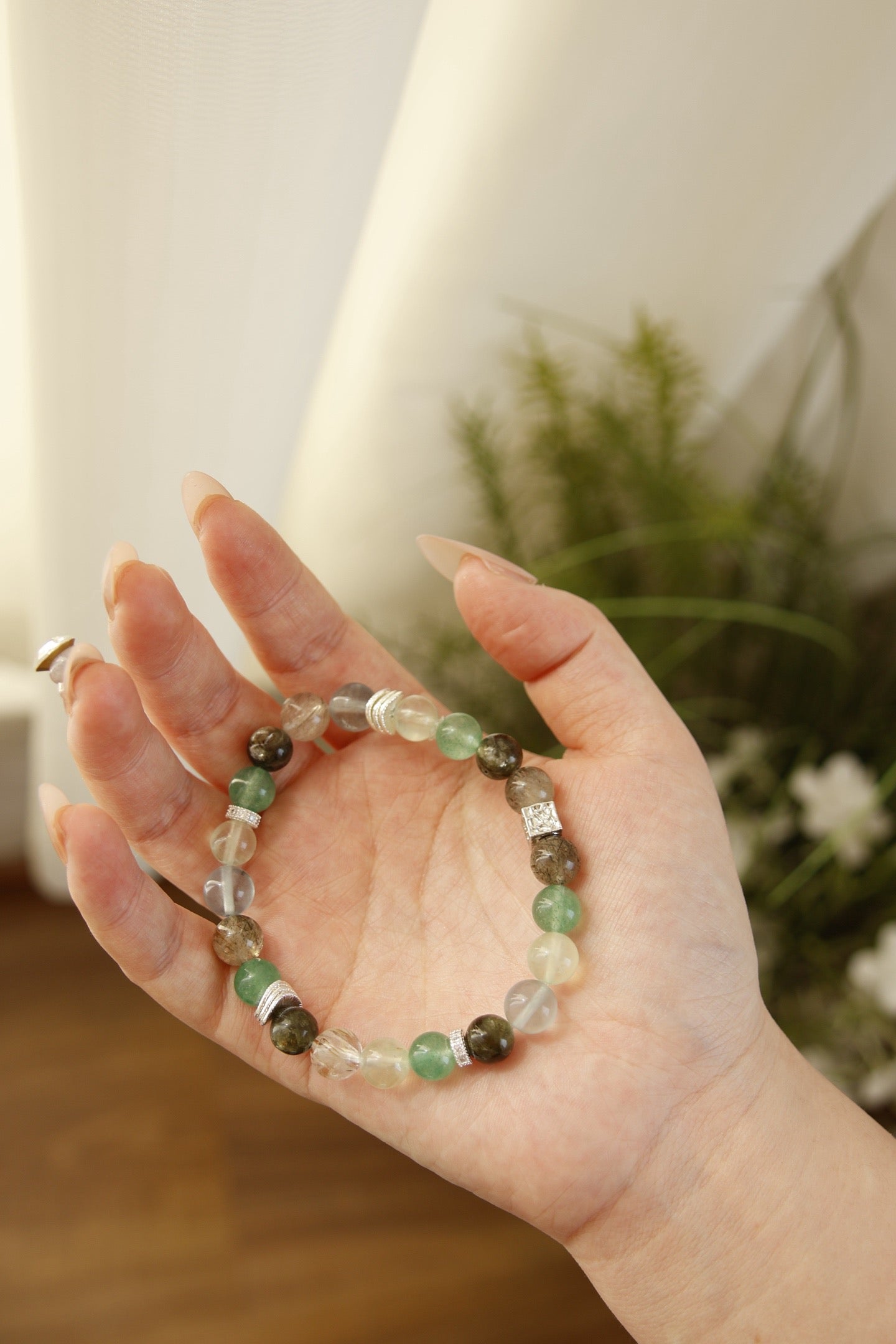Green Rutilated Quartz & Prehnite Bracelet