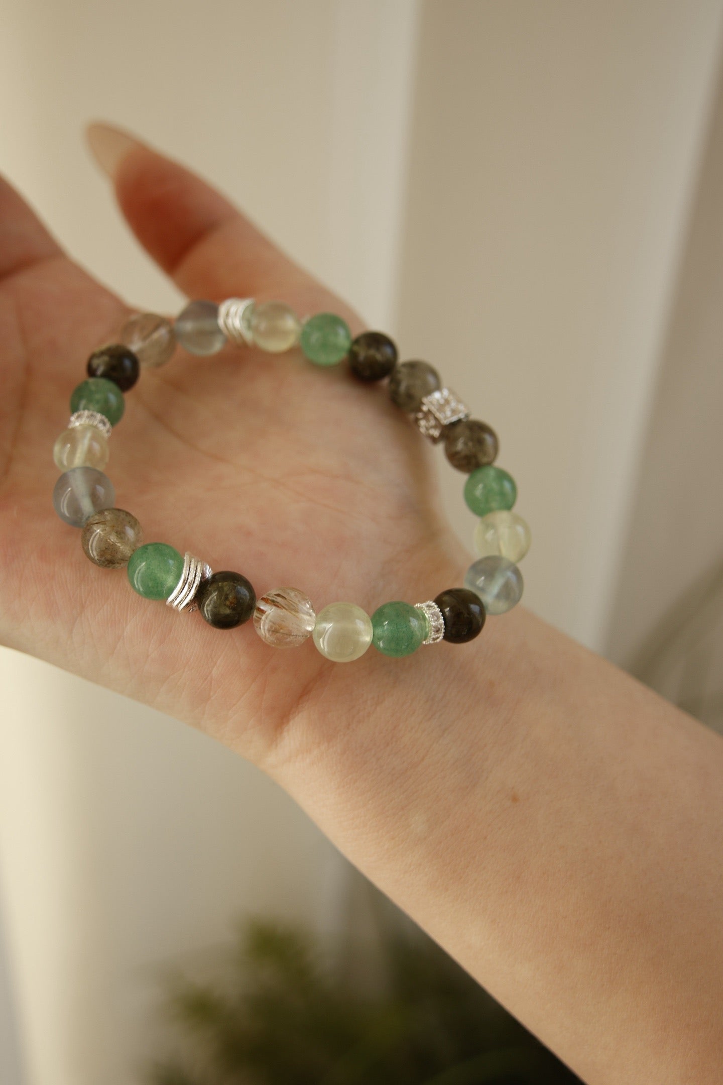 Green Rutilated Quartz & Prehnite Bracelet