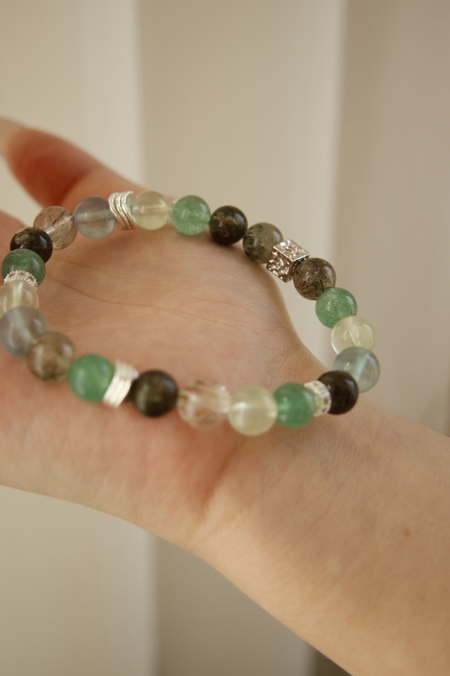 Green Rutilated Quartz & Prehnite Bracelet
