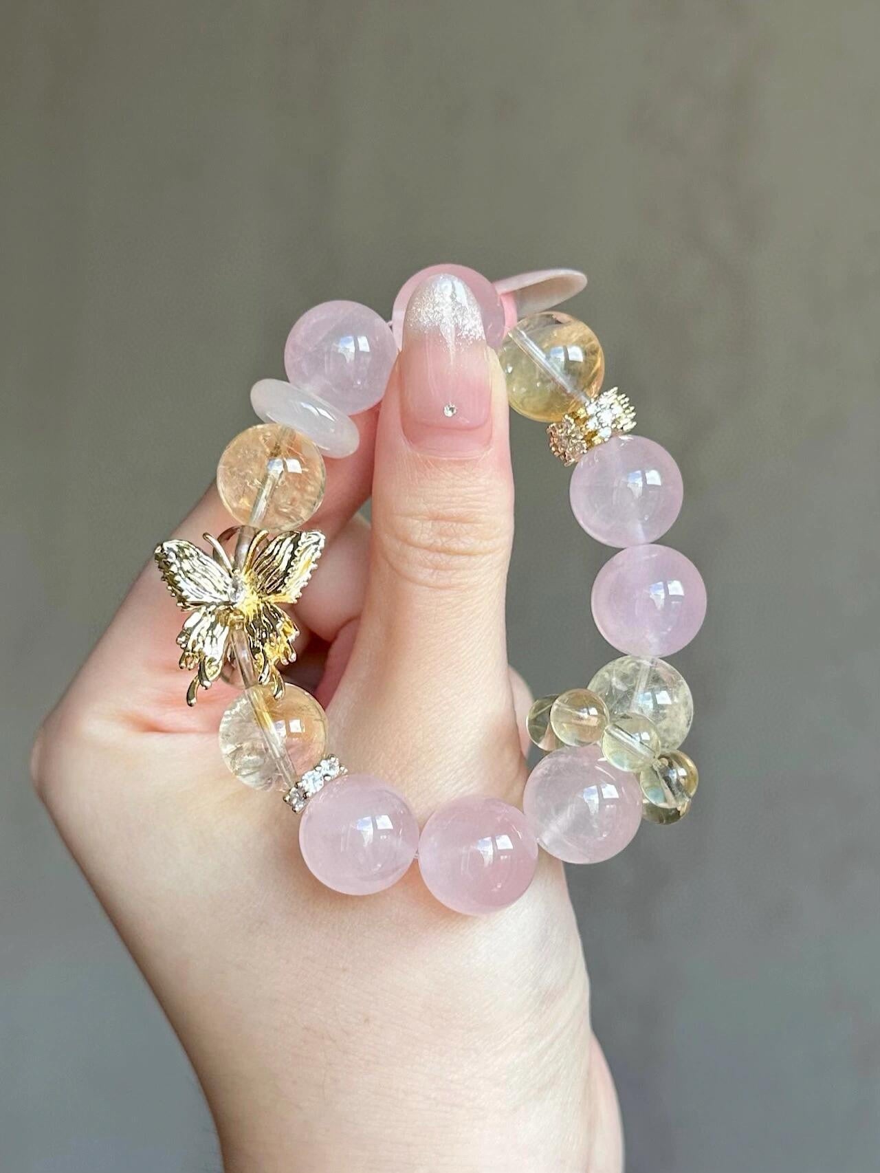 Butterfly-Shaped and Crystal Yellow Crystal Bracelet