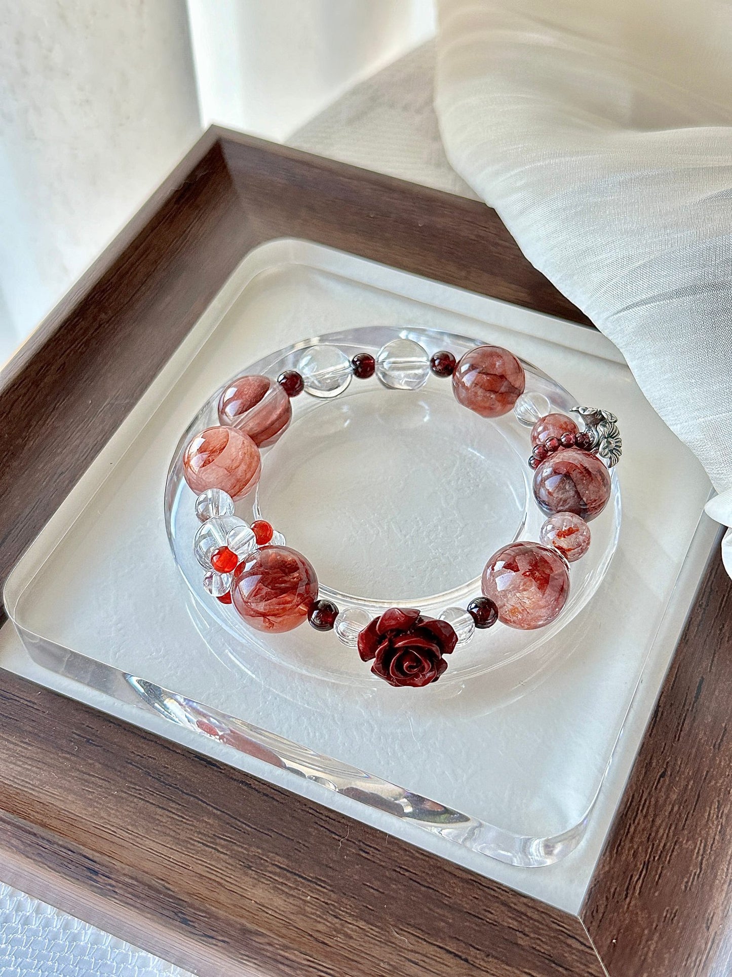 Rose Red Rutilated Crystal Bracelet