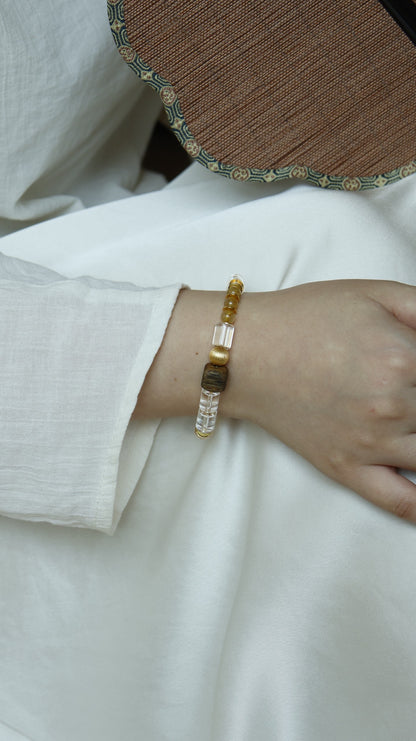 Icy Clear Rutilated Quartz & Agarwood Bracelet