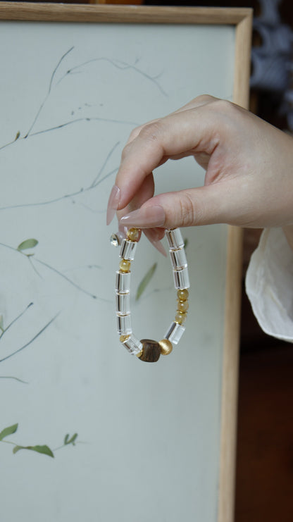 Icy Clear Rutilated Quartz & Agarwood Bracelet