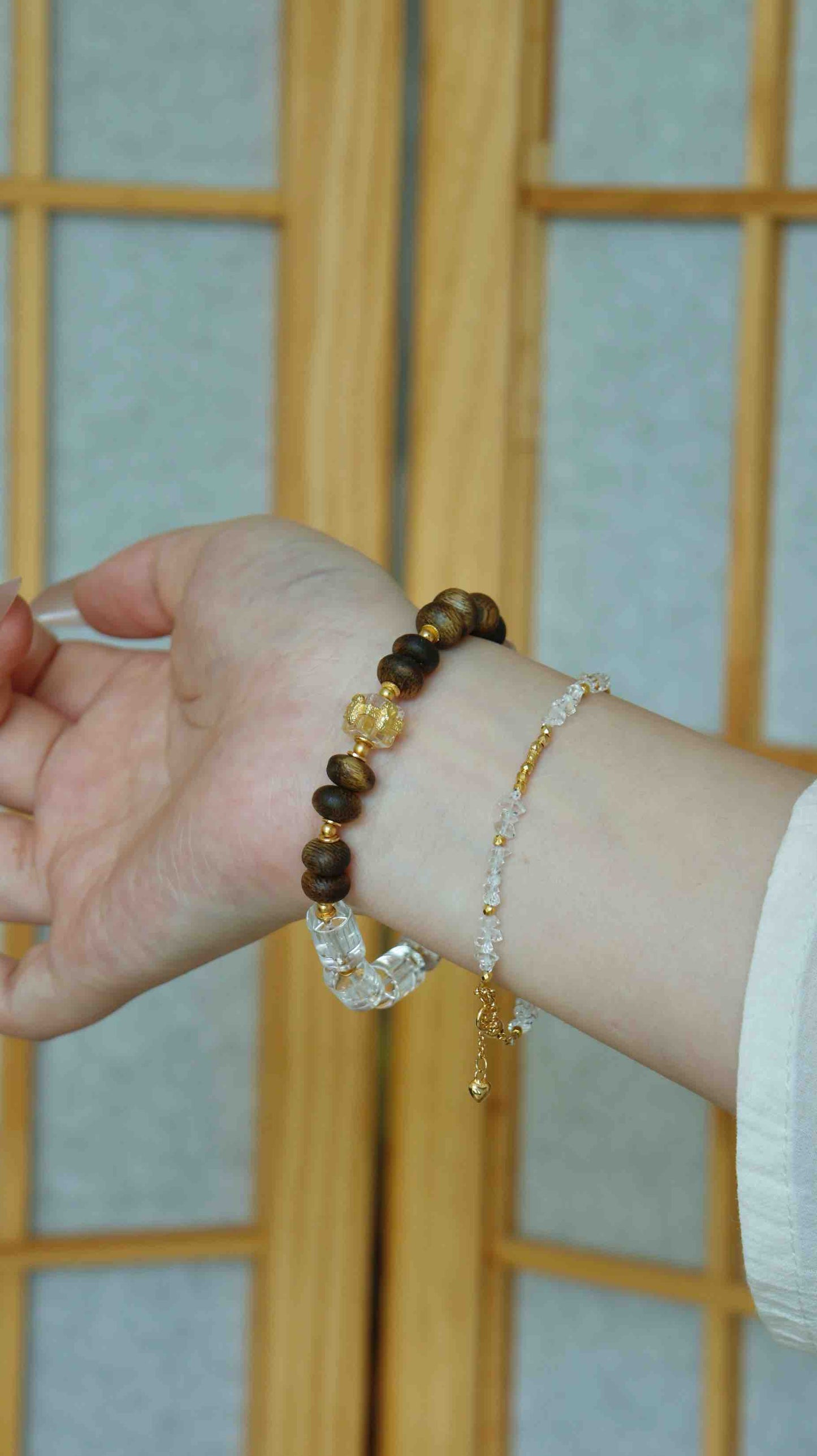 White Crystal & Agarwood Bracelet
