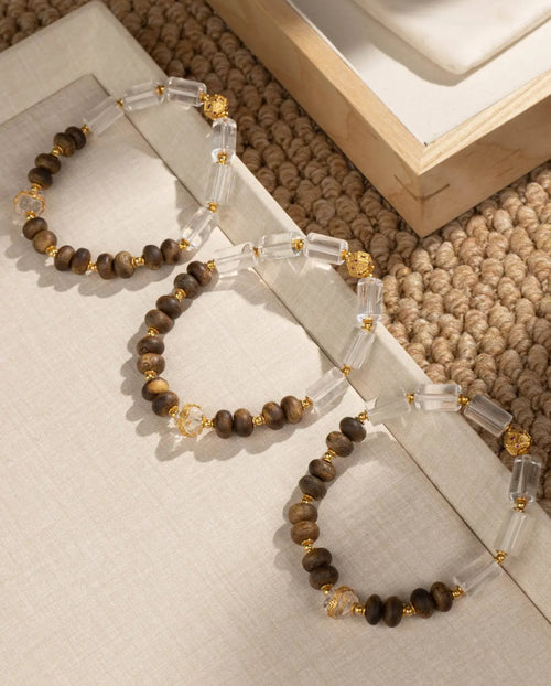 White Crystal & Agarwood Bracelet
