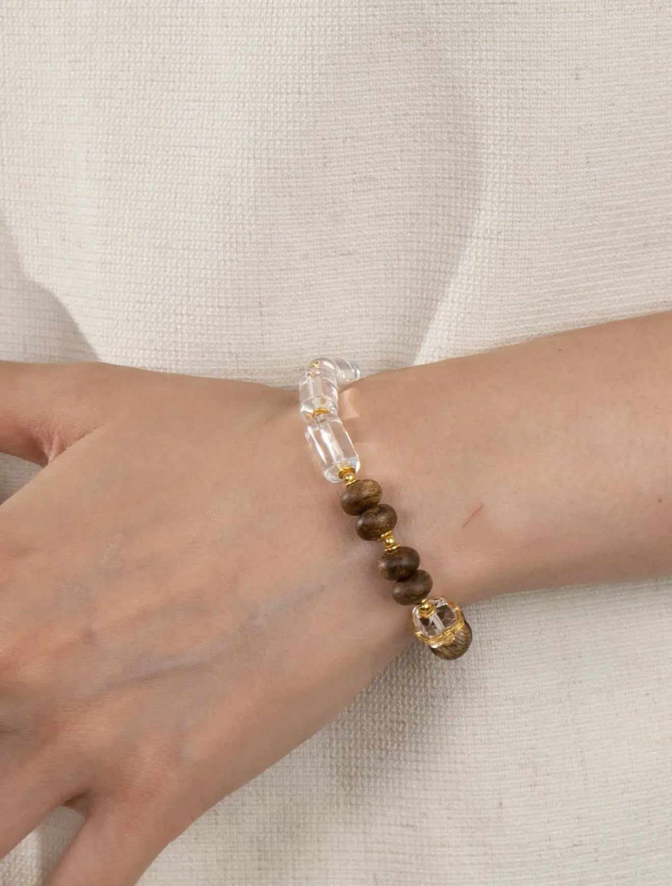 White Crystal & Agarwood Bracelet