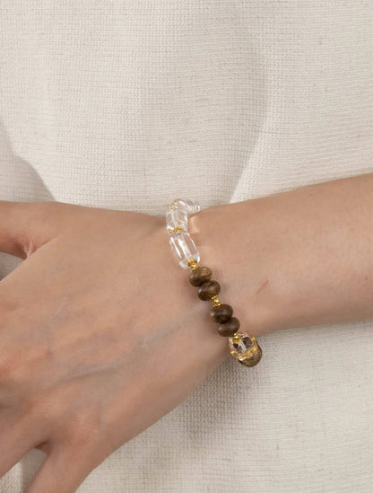 White Crystal & Agarwood Bracelet