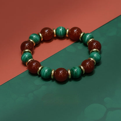 Christmas Malachite & Red Agate Beaded Bracelet