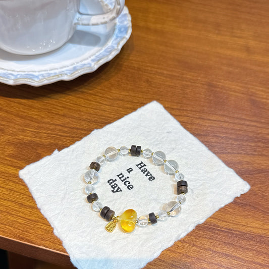 Clear Crystal, Agarwood & Beeswax Charm Bracelet
