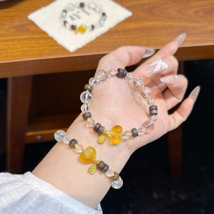 Clear Crystal, Agarwood & Beeswax Charm Bracelet