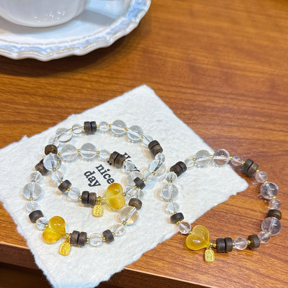 Clear Crystal, Agarwood & Beeswax Charm Bracelet