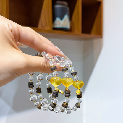 Clear Crystal, Agarwood & Beeswax Charm Bracelet