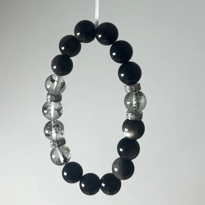 Green Phantom and Silver Obsidian Crystal Bracelet