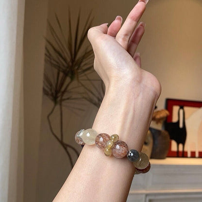 Purple Phantom Rutilated Quartz Grey Moonstone Black Super Seven Crystal Bracelet