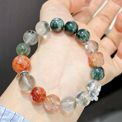 Charoite Green Phantom Green Rutilated Quartz Red Flower Crystal Bracelet