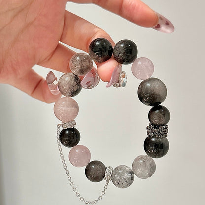 Rose Quartz & Black Rutilated Quartz Crystal Bracelet
