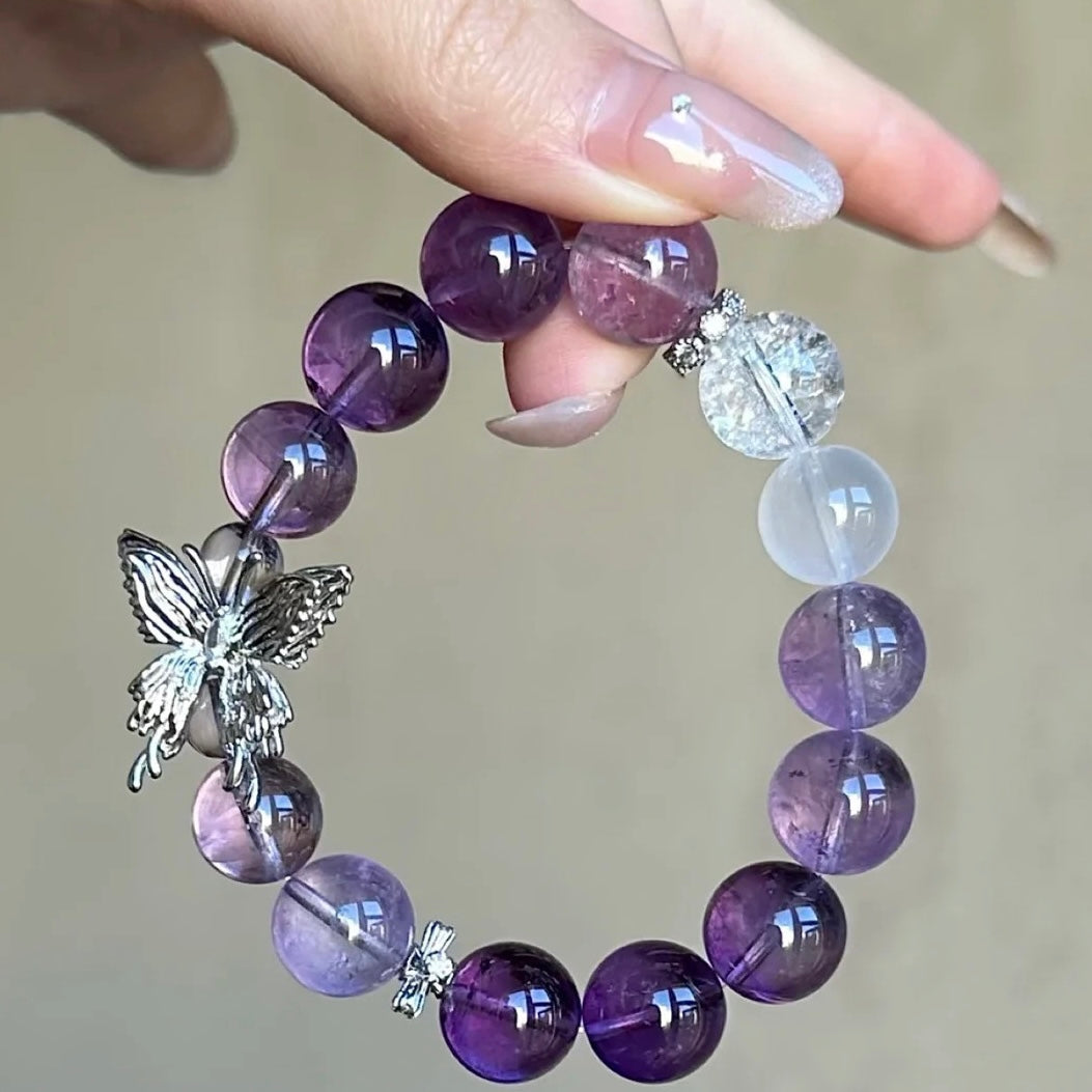 Amethyst Silver Butterfly Elegant Crystal Bracelet