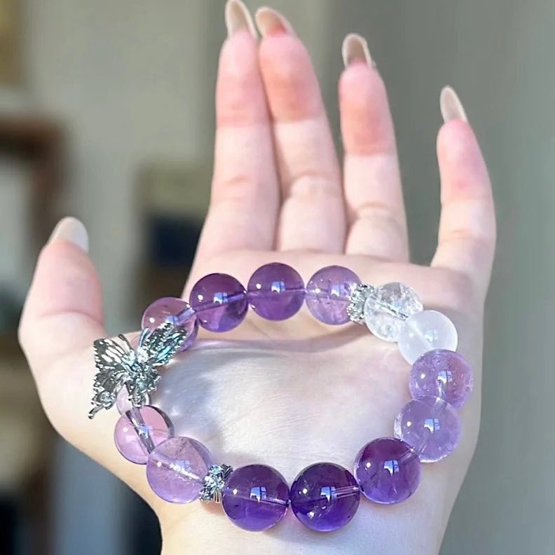 Amethyst Silver Butterfly Elegant Crystal Bracelet