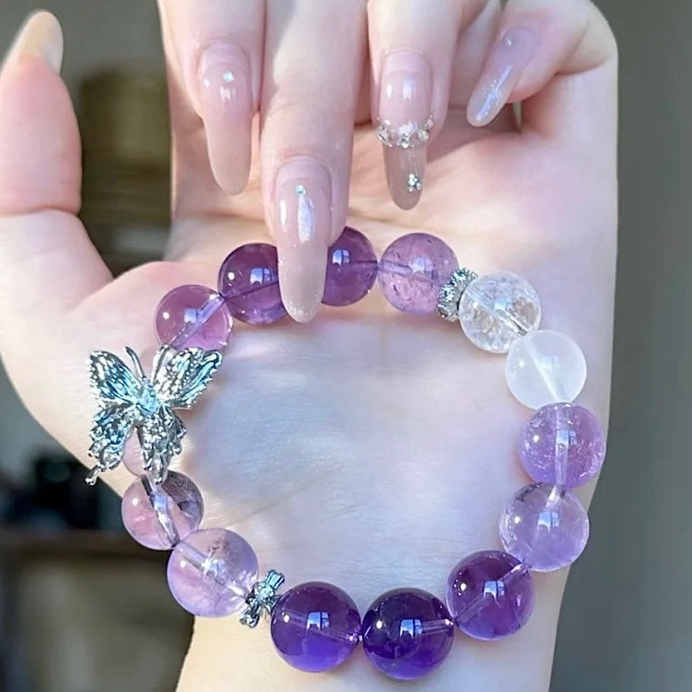 Amethyst Silver Butterfly Elegant Crystal Bracelet