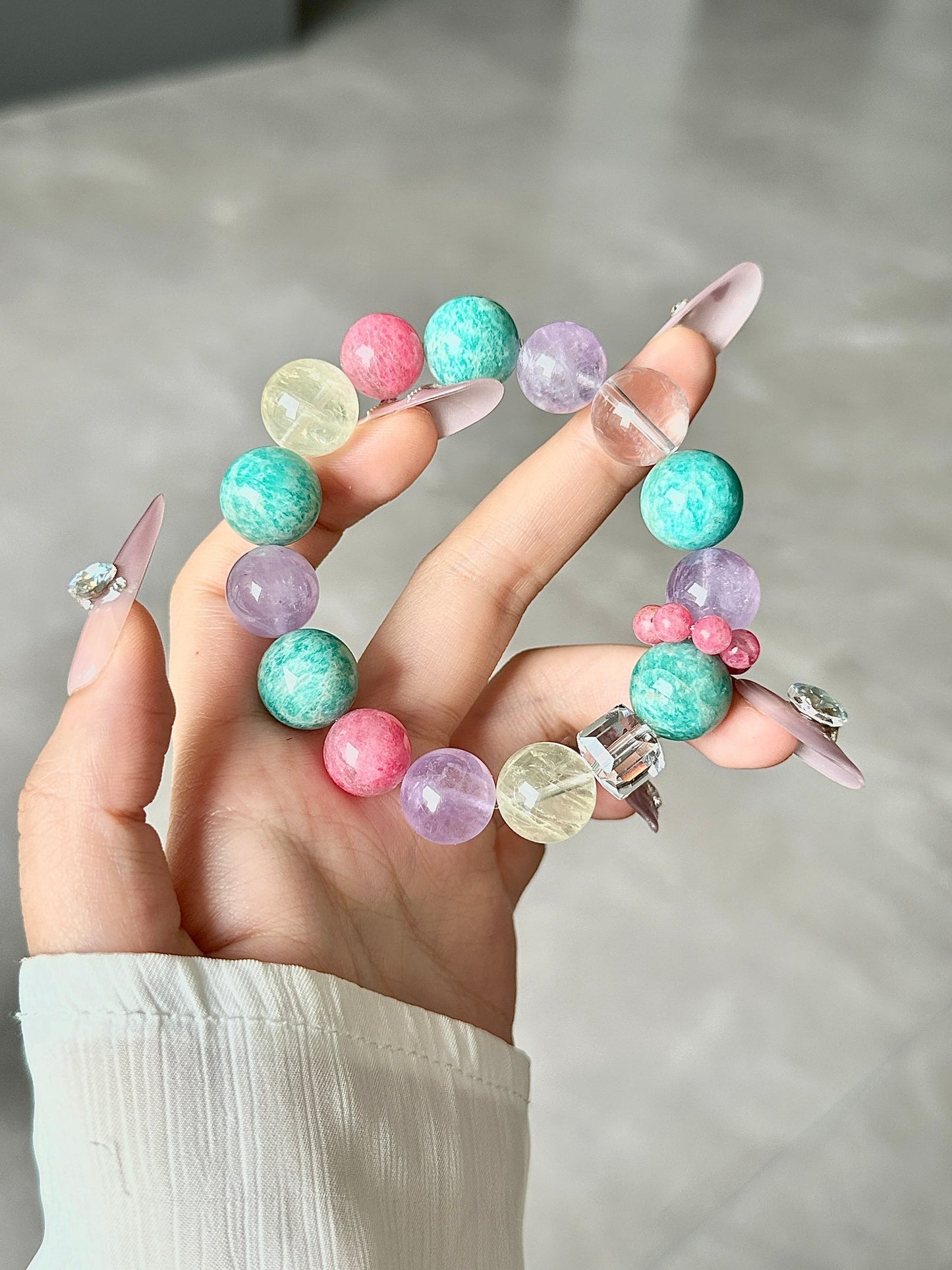Lavender Mint Strawberry Crystal Bracelet