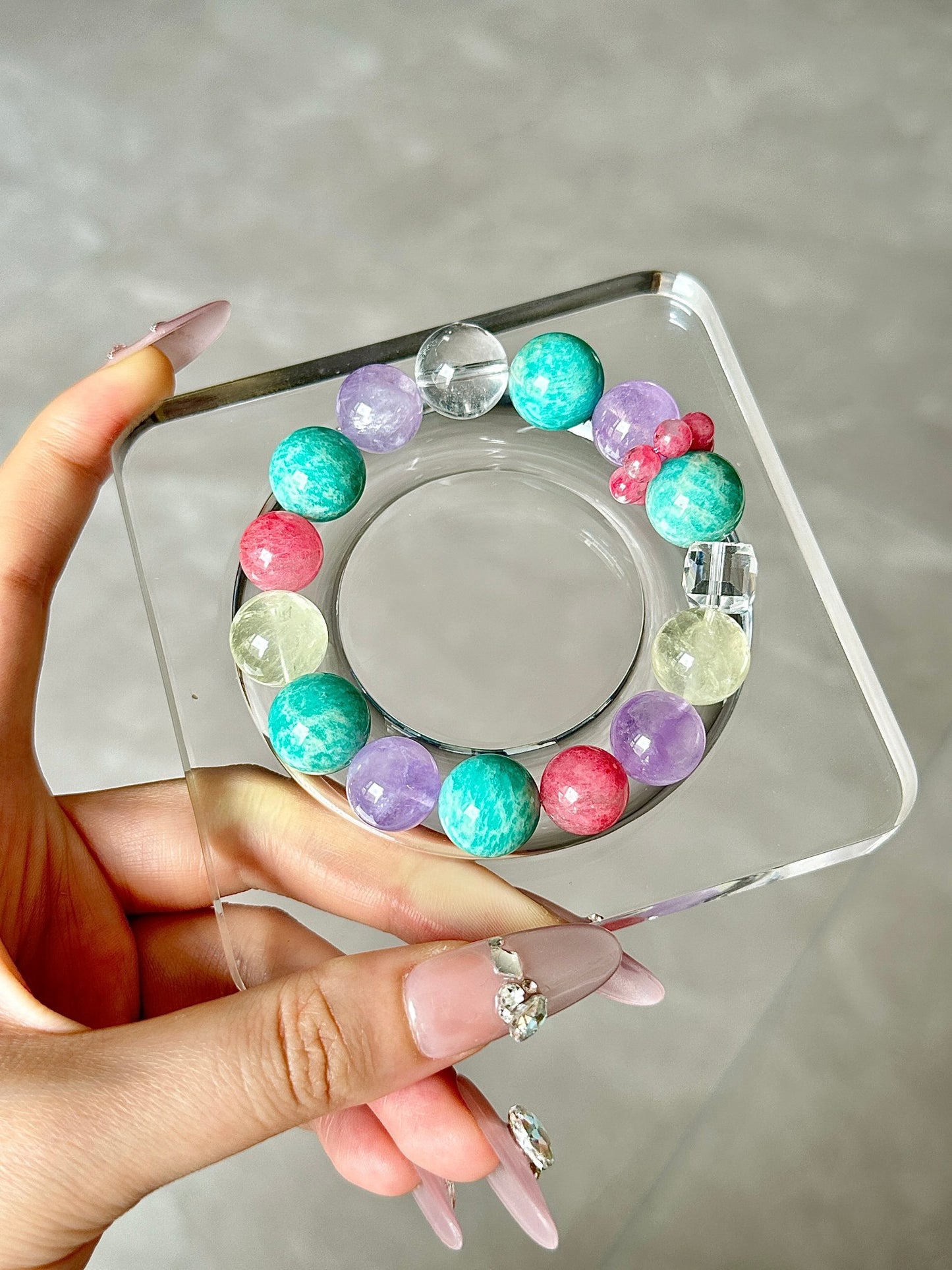 Lavender Mint Strawberry Crystal Bracelet