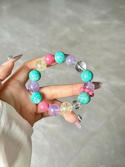 Lavender Mint Strawberry Crystal Bracelet