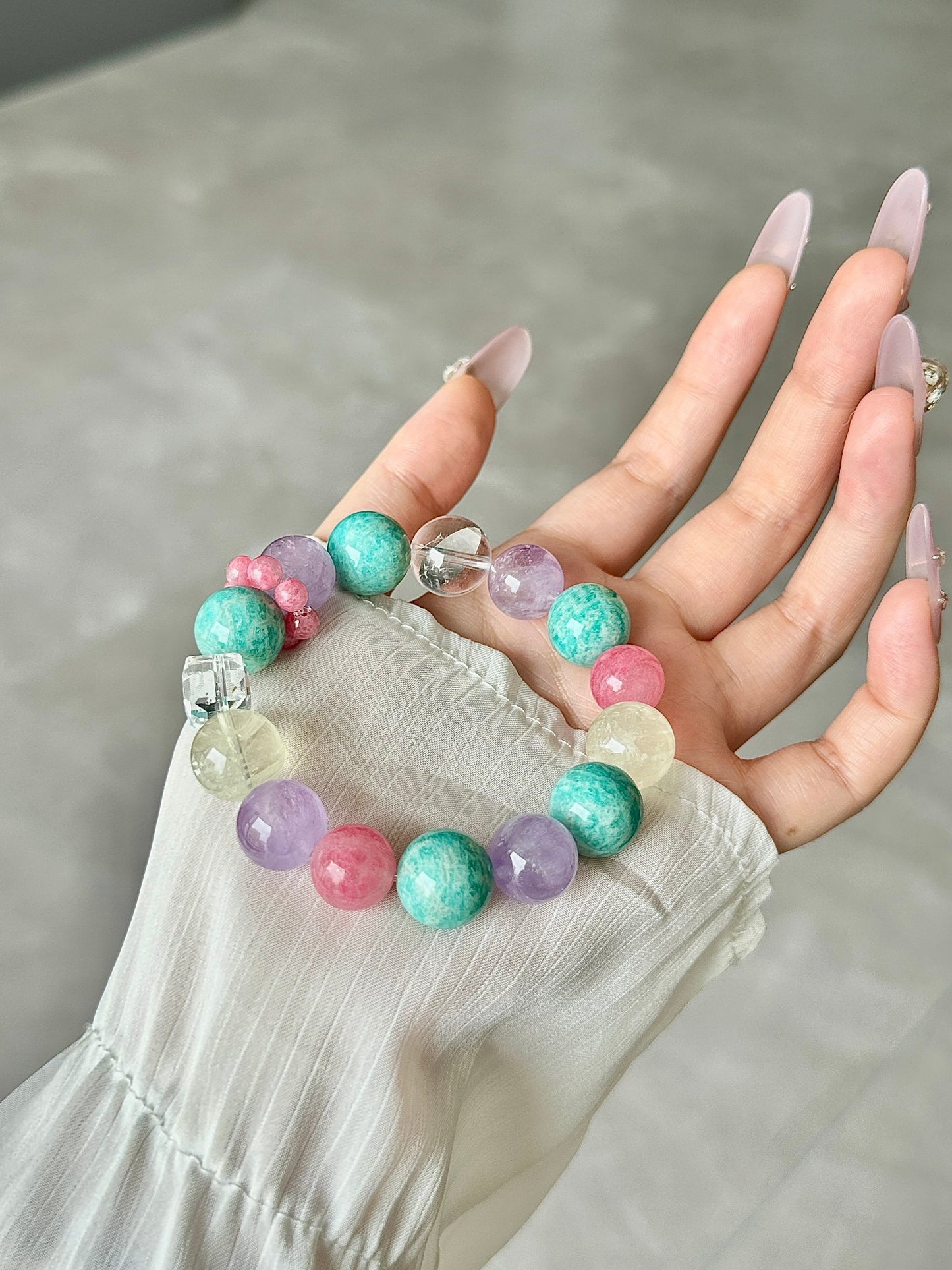 Lavender Mint Strawberry Crystal Bracelet