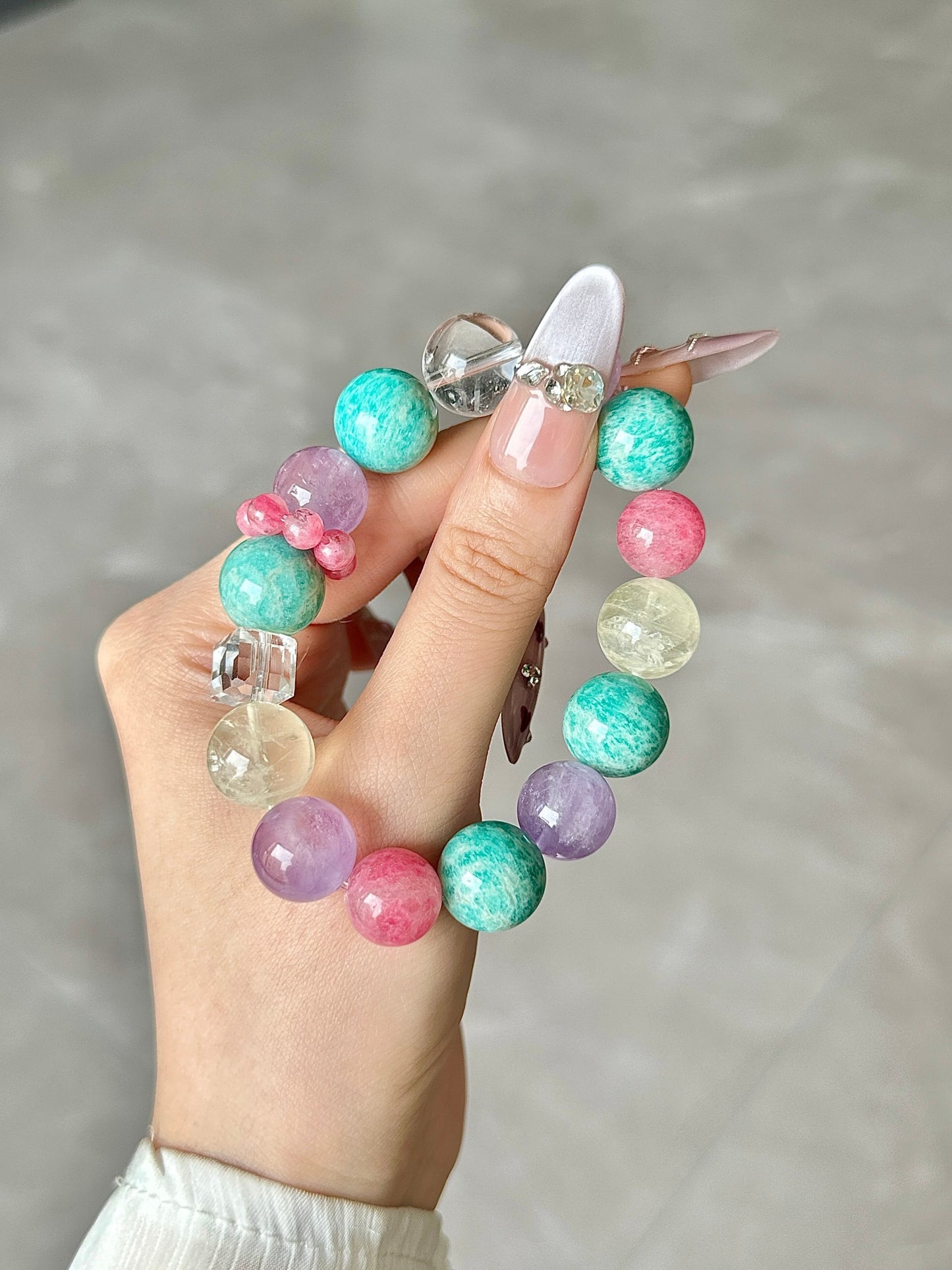 Lavender Mint Strawberry Crystal Bracelet