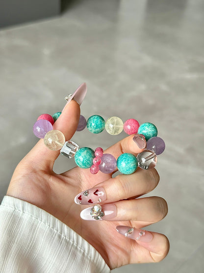 Lavender Mint Strawberry Crystal Bracelet