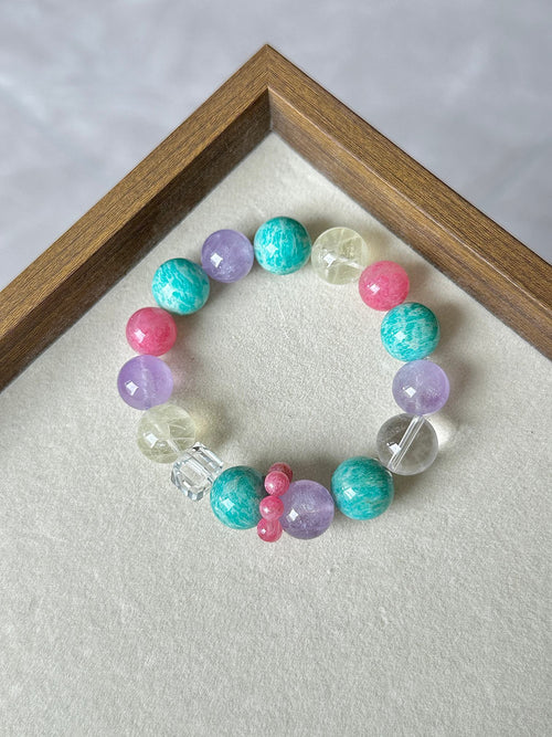Lavender Mint Strawberry Crystal Bracelet