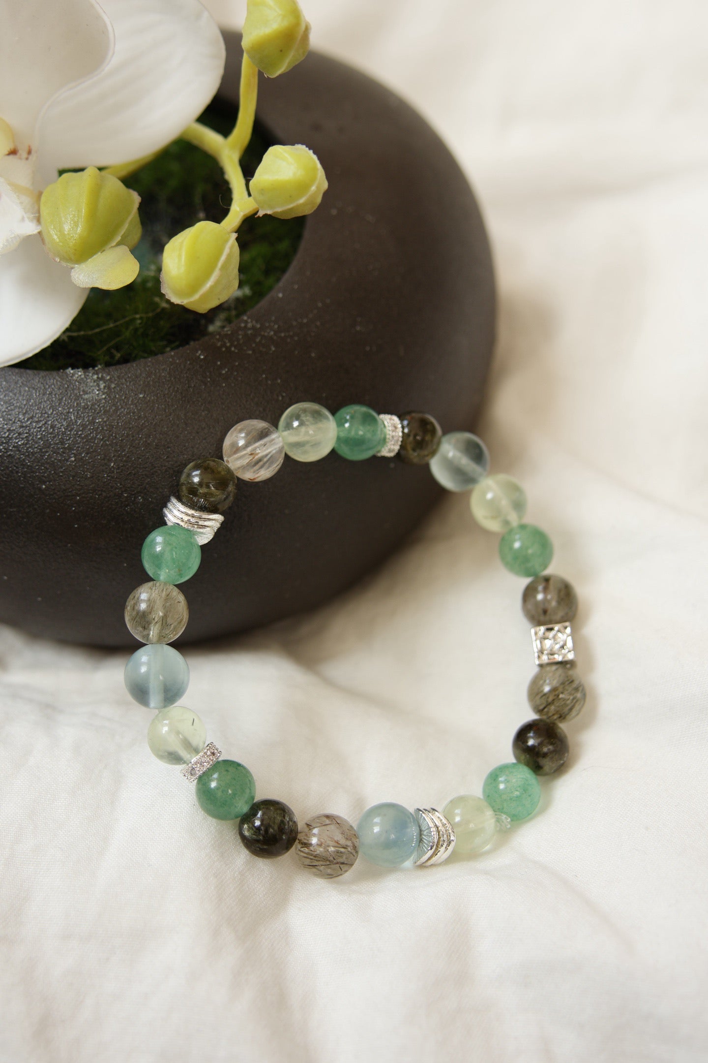 Green Rutilated Quartz & Prehnite Bracelet