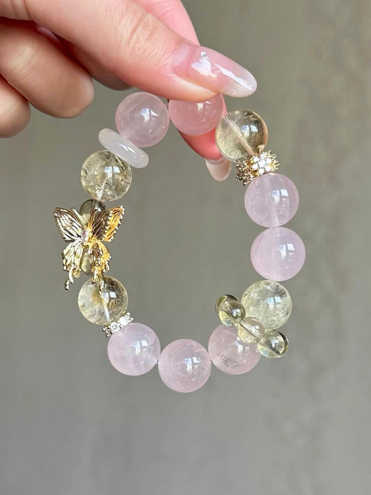 Butterfly-Shaped and Crystal Yellow Crystal Bracelet